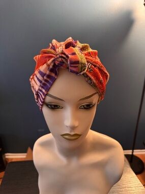 Red Multicolor Knotted Headwrap Turban